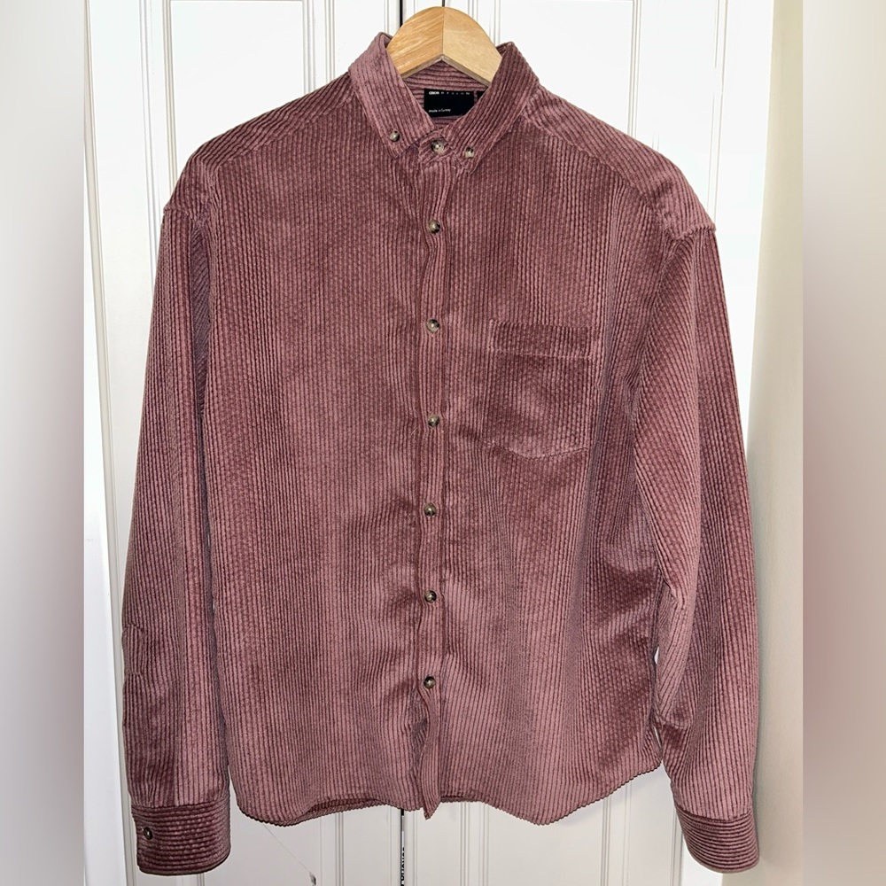 ASOS Design 90s style cord shirt in pink